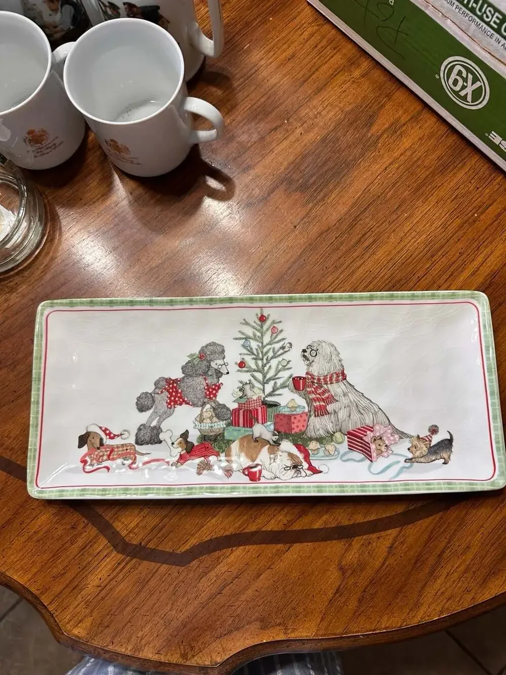 Pier 1 Ironstone Christmas Morning Pups Platter Serving Tray Puppies Dogs